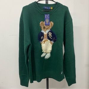 Polo by Ralph Lauren Green Crewneck Sweater with Bear Design